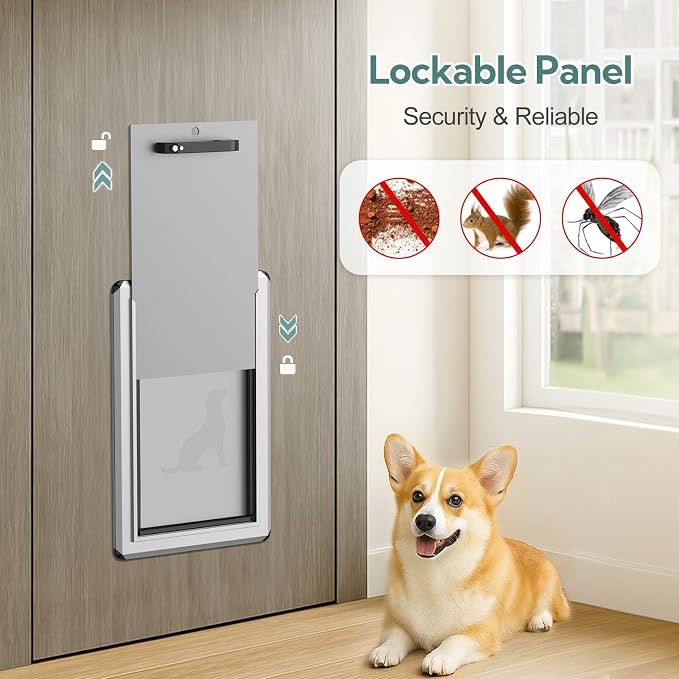 Full Seal-Flaps Dog Door, Aluminum Frame, Large for Doors | Pets Up to 100 Lb, for Interior/ Exterior Doors, Energy-Efficient Insulated Doggy Door, Extreme Weather, Sliding Lock Panel