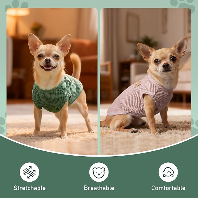 Dog Clothes for Small Dogs, Pet T-Shirt for Boys and Girls | Waffle Knit Dog Tank Top,Comfortable for Summer&Winter,Perfect for Dachshund(2PCS,Medium)