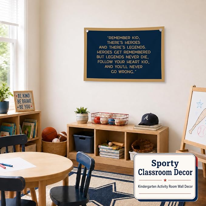 Vintage Baseball Wall Decor for Boys Room, Inspirational Sports Quote Canvas Banner, Retro Baseball Nursery Wall Art for Bedroom Playroom,Baby Shower Gifts,30x20 Inch(Bule and Brown)