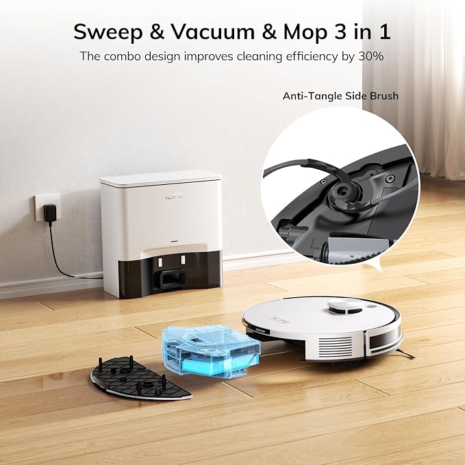 ILIFE A30 Pro Robot Vacuum and Mop,10000Pa Max Suction | 60 Days Self Emptying, LiDAR Navigation, 150 Mins, App, Remote & Voice Control, Ideal for Hard Floors, Carpet & Pet Hair