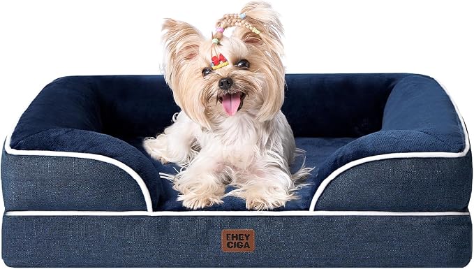 EHEYCIGA Orthopedic Small Dog Bed, Waterproof Memory Foam Washable Pet Beds | Non-Slip Bottom and Egg-Crate Foam Medium Pet Couch Bed with Washable Removable Cover, Navy