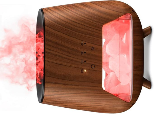 200ml Aromatherapy Diffuser, 1-in-1 Essential Oil Diffuser for Home & Himalayan Salt Lamp, Cool Mist Diffuser, 9-Color LED, Auto Off, Bedroom Office Yoga (Red Light)