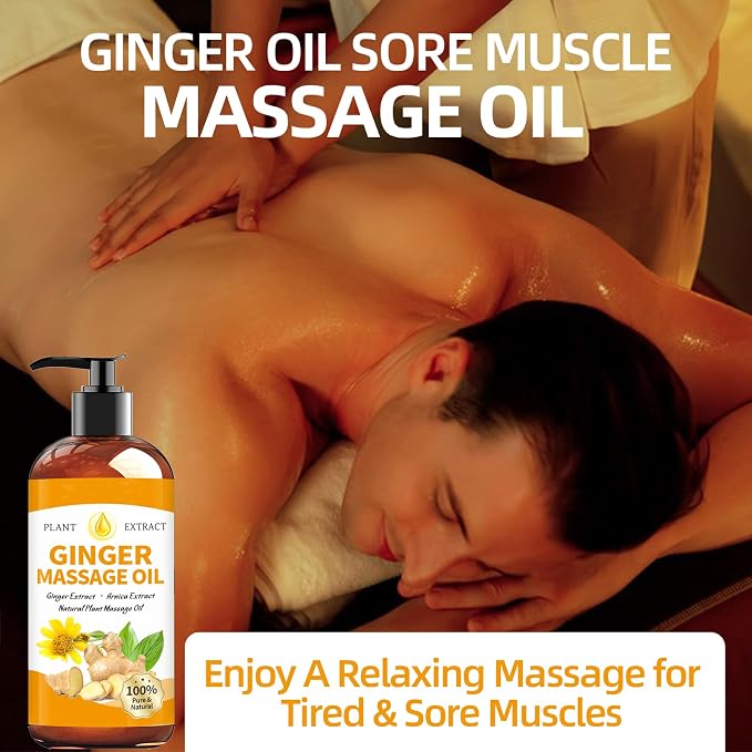 Ginger Oil Massage Oil for Massage Therapy,Ginger Oil Lymphatic Drainage,Sore Muscle Massage Oil,Natural Ginger Body Oil for Gua Sha Massage with Arnica Oil-Warming,Relaxing,Soothing Muscles