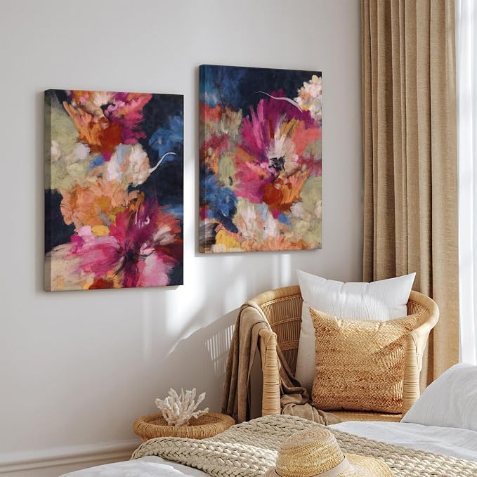 Colorful Abstract Wall Art Decor Modern Flower Canvas Wall Art Abstract Flower Pictures Painting Modern Colorful Artwork Posters Abstract Prints for Living Room Bedroom 16x24 Ready to Hang Set of 2