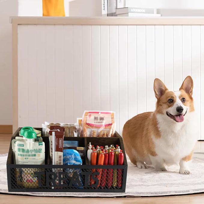 Geyecete dog treat jar dog treat container for countertop Dog Treat Container Wooden grid snack storage box trapezoid cat treat jar Desktop treat bar