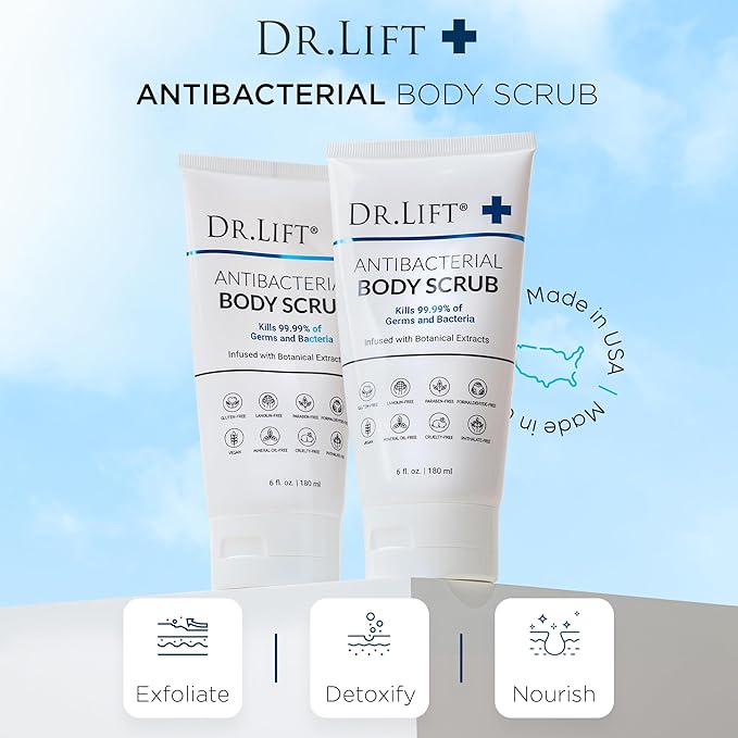 Dr. Lift Antibacterial Body Scrub, Botanical Exfoliating Formula With Vitamin E, Vitamin A, Lavender, and Salt Granules to Exfoliate and Nourish Skin, Body Care for Oily and Combination Skin, 6 Fl Oz