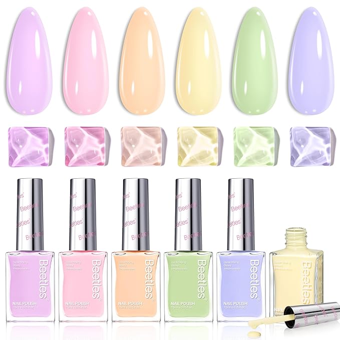 Beetles Pastel Nail Polish Set - Macaron Mood, 6 Colors Spring Nail Polish Quick Dry Set, Spring Nails Art, Long Lasting Manicure Salon DIY Home Easter Nails Gift for Her