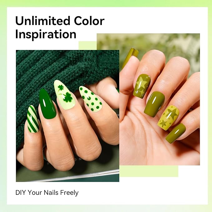Green Nail Polish, Spring Summer Olive Teal Natural Green Shade Nail Polishes for Fingers & Toenails, Quick Dry, Non Gel, Rich in Castor Oil, Nail Art DIY at Home St. Patrick's Day Gift
