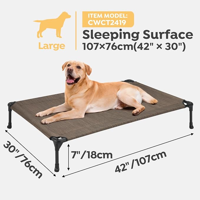 Veehoo 2 Pack Outdoor Elevated Dog Bed for Large Dogs, Cooling Raised Cots | Off-ground training platform, portable camping hammock, breathable mesh, easy to clean, no-tool setup, 42"x30", Brown