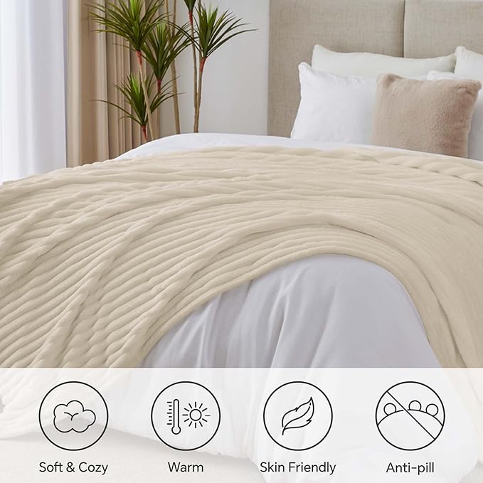 BEDELITE Ribbed King Size Blanket for Bed, Beige, 108"x90" | Ultra-Soft Plush Fleece, Warm Yet Lightweight, Ribbed Texture, Home Decor, Machine Washable, Giftable, All-Season Use