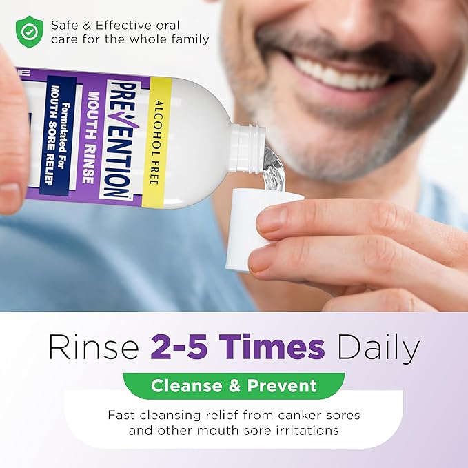 Prevention Mouth Sore Mouth Rinse, Canker Sore Treatment, Oral Pain Relief Mouthwash for Ulcers and Sores, Braces, with Hydrogen Peroxide, Alcohol-Free, Fluoride Free, 16 oz, Soothing Mint, 1 Pack