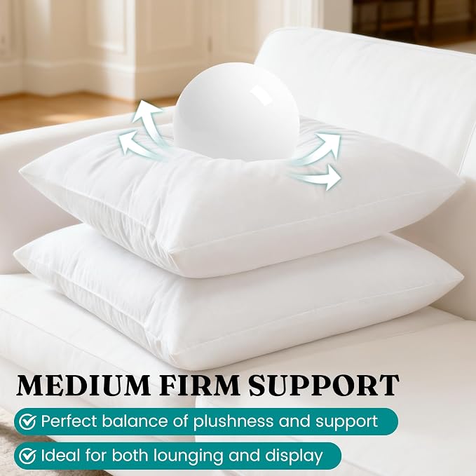 Oubonun Throw Pillow Inserts, 22x22, Set of 2 | Feather Down 100% Cotton Cover, Medium Firm Decorative ，for Couch, Sofa, Bed, Chair