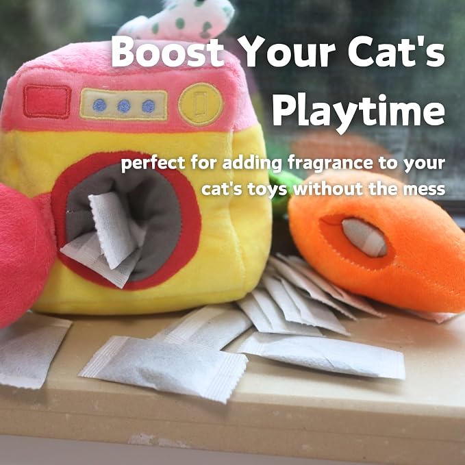 CECE PAW 12 Pack Natural Catnip Pouches for Cat Toys, Non-Woven Fabric Cat nip Refills, Gift Packaging with Catnip Tea Bags and Feather Whale Toy
