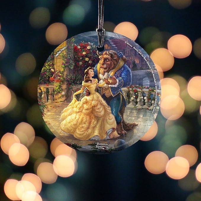 Thomas Kinkade Disney Dancing in The Moonlight Beauty and The Beast 3.5” Starfire Prints Hanging Glass Print Accessory SPCIR737
