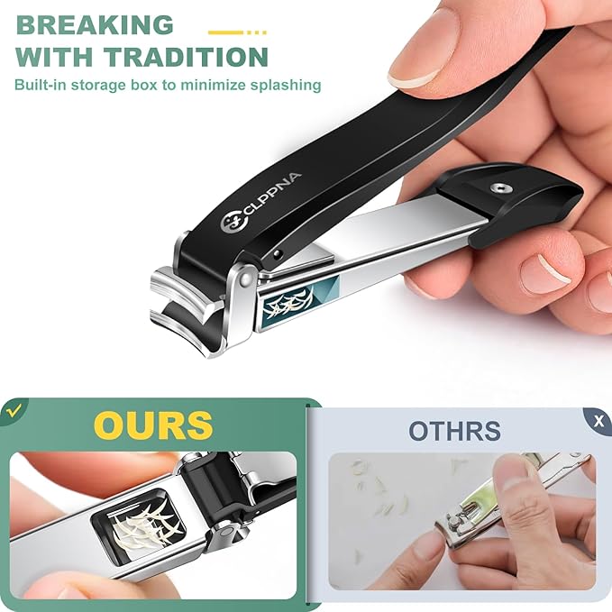 Nail Clippers for Men with Catcher, CLPPNA Heavy Duty Finger Nail Clippers Adult, Stainless Steel Nail Cutter, Fingernail & Toenail Clippers Ideal Gift for Men & Grooming Gifts
