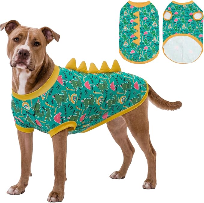 UPF 50+ Sun Protection Dog Shirt - Sleeveless Cooling Vest for Large Dogs Boy, Quick-Dry Pet T-Shirt with Funny Dinosaur Horns, UV Protective Breathable Dog Clothes U-COSBX12L