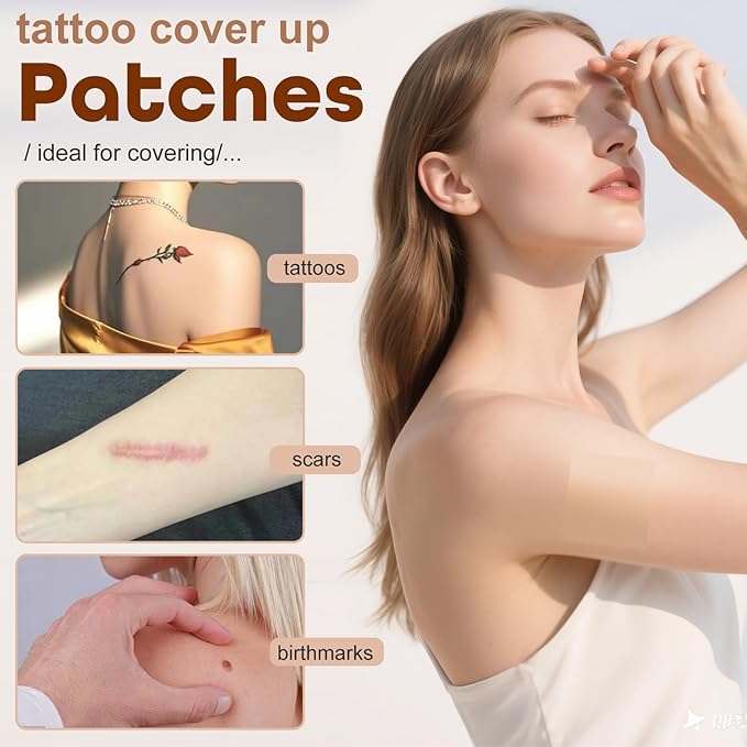 10 Pcs Tattoo Cover Up Patchs, Waterproof & Breathable 6.29” x 6.29”, Ultra Thin Skin Tape for Tattoos, Scars & Birthmarks, Light Skin Tone, Cuttable, Invisible, Sweatproof, Long-Lasting Coverage