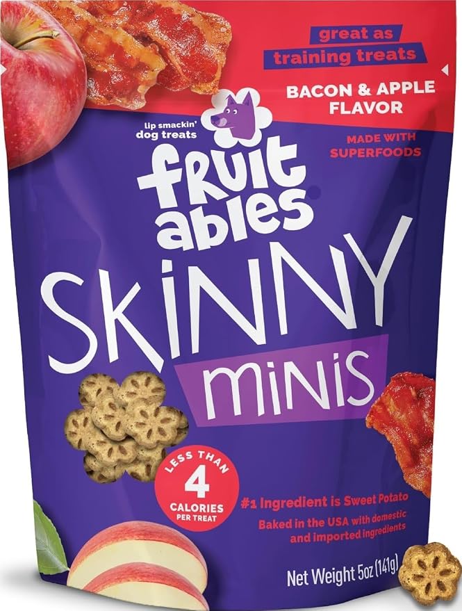 Fruitables Skinny Mini Dog Treats, Training Treats, Bacon & Apple, 5oz | Healthy Dog Treats, Crunchy Dog Biscuits, Healthy Puppy Treats, Limited Ingredient, Training Rewards, Made in USA
