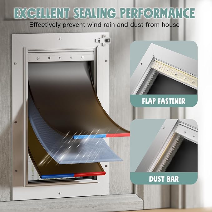 3-Flap XL Dog Door for Door, All Aluminum Doggy Door for Exterior | Insulated Flap, Thermal Insulation, Energy Efficient, Durable Rust Resistant, Closing Panel, Safety Locks, Pets Up to 220lb