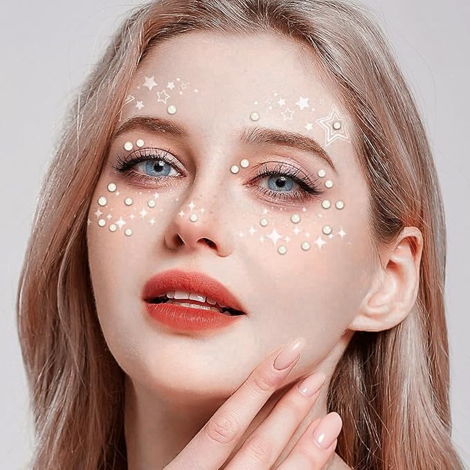 3/4/5/6mm with Pearl Beige Gem Rhinestones Stickers for Face, Self Adhesive Pearl Stickers Stick on Body Crystal Jewels Makeup Glue for Face Eye Hair Nails Make up and Craft Home Decor 3090PCS