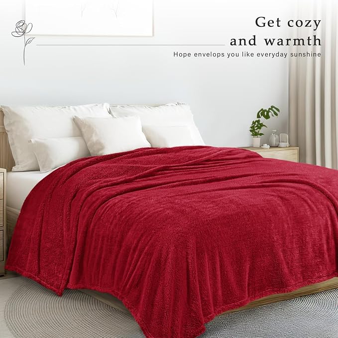 Exclusivo Mezcla Soft Plush Fleece King Size Blankets for Bed Living Room | Lightweight Fuzzy Fluffy Large Blanket for All Seasons, Cozy Velvet for Women Men, Machine Washable, 90"x104", Deep Red