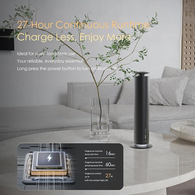 Somniare Waterless Essential Oil Diffuser, 1500 Sq. Ft Coverage Quiet Scent Diffusers for Homes, Hotels, Spas, Adjustable Mist, Included 5 Scent Oils(3.3OZ), Safe for Kids&Pets, Black