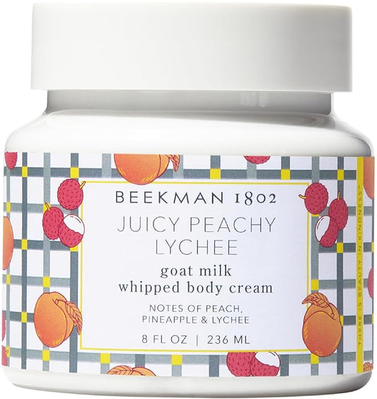 Beekman 1802 Whipped Body Cream – Moisturizes & Softens Skin with Goat Milk, Mango Seed Butter & Vitamin E – 8 oz – Juicy Peachy Lychee