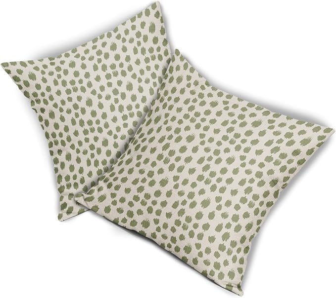 Sage Green Cream Pillow Covers 16x16 Set of 2 Boho Design Polka Dot Throw Pillows Modern Brush Strokes Print Decorative Outdoor Pillowcase Square Cushion Cover Linen Pillow Case for Sofa Couch Bed