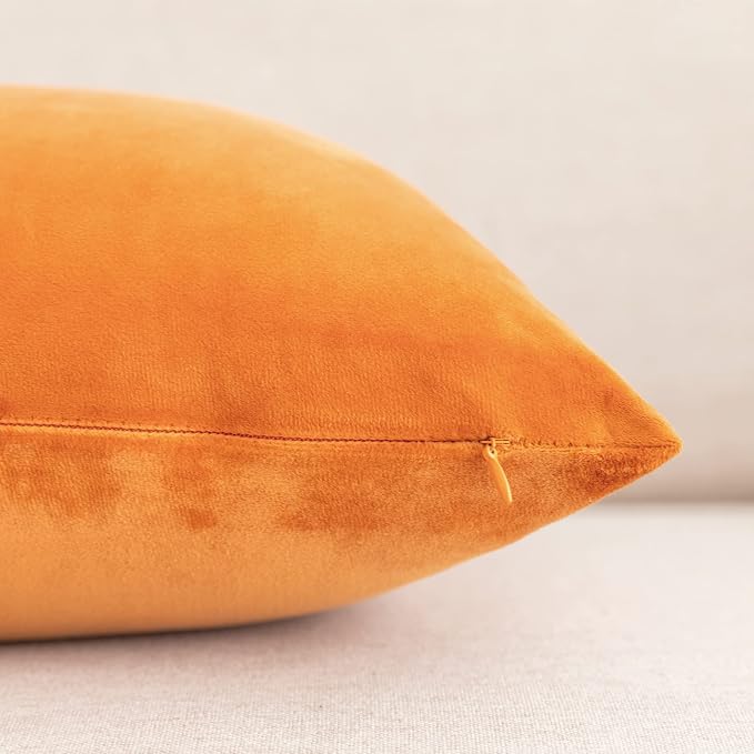 NiNi ALL Orange Velvet Throw Pillow Covers 12x20 Pack of 2 Decorative Couch | Soft Solid Cushion Squar Pillow Cases for Chair Sofa Bedroom Farmhouse Living room Modern Luxury Home Decor Fall Halloween
