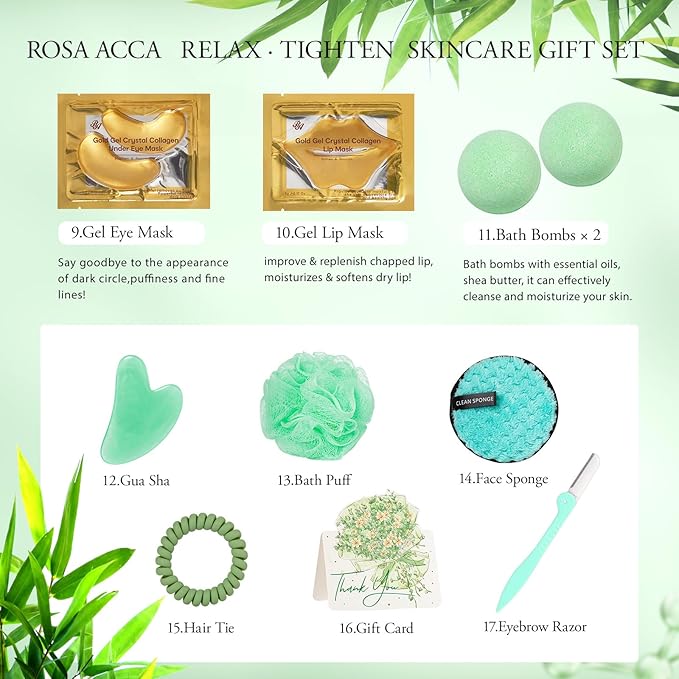 Tea Tree 23 Pcs Facial Skin Care Set, Bath and Body Gifts for Women & Men, Self-Care Relaxation Gifts, Home Spa, Sheet Mask, Gel Eye Mask, Gua Sha, Cream, Birthday, Christmas, Valentines, Mother Day