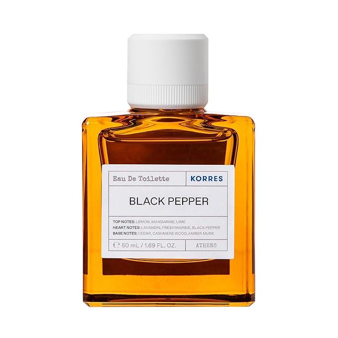 KORRES Eau De Toilette, Black Pepper Fragrance Spray With Lemon, Mandarine & Lime Notes, Lavandin Heart, Cedarwood, Cashmere & Amber Musk Base, Woody Spicy Scent For Women And Men, 1.69 Fl Oz