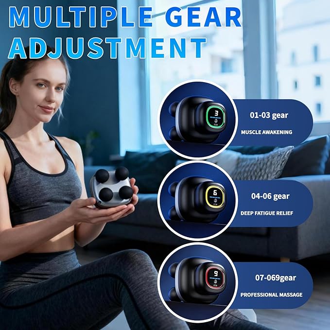 Deep Tissue Massage Gun, Handheld Percussion Muscle Massager with 30 Speed Levels & 4 Heads, Portable Electric Massager Gun for Pain Relief, Quiet Brushless Motor for Back, Neck, Shoulders & Athletes