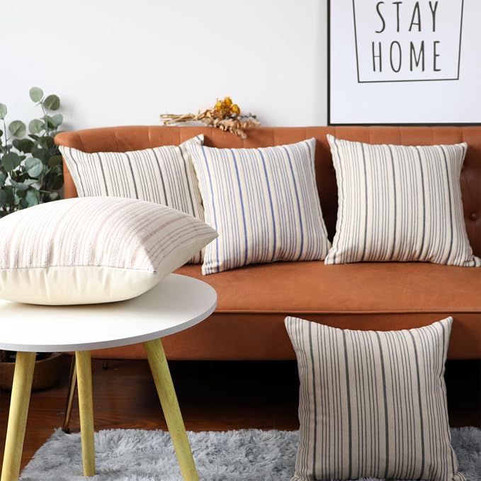 Black Striped Outdoor Lumbar Pack of 2 Throw Pillow Covers 12x20 | Farmhouse Pillow Cases Decorative Throw Pillows for Couch Sofa Bed Black and Cream
