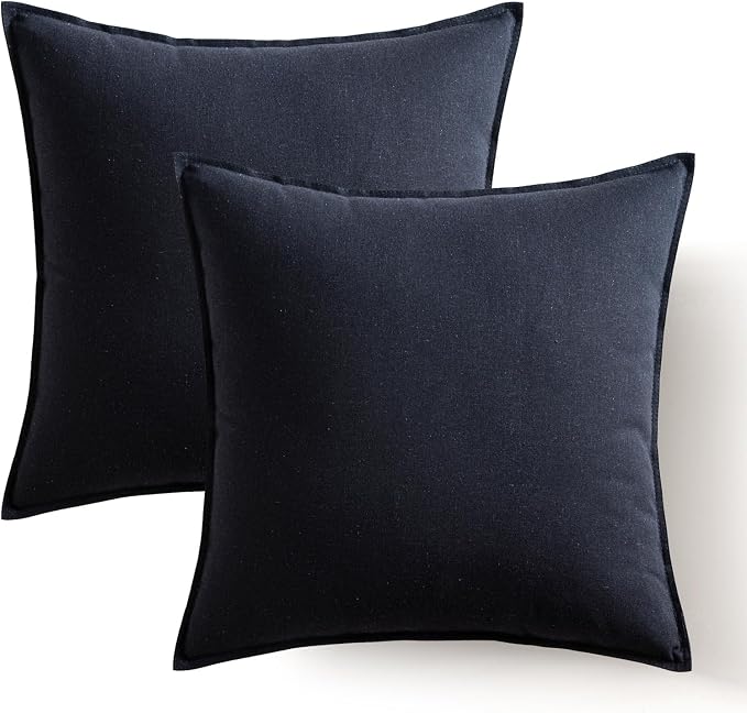MIULEE Euro Shams Decorative Linen Pillow Covers 24x24 Inch Navy Blue | Pack of 2, Boho Farmhouse Modern Soft Accent Throw Pillows, Neutral Cushion Covers, Home Decor for Bed Sofa Couch Living Room