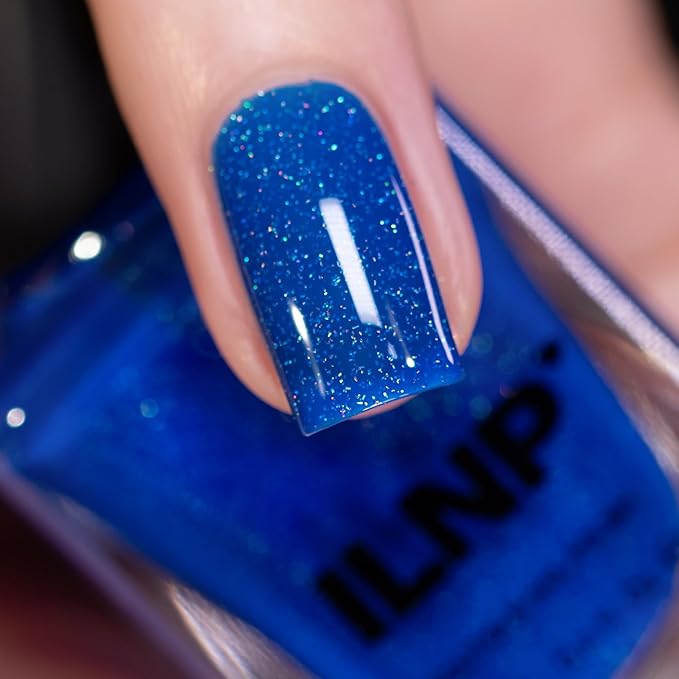 ILNP Songbird - Vivid Cobalt Blue Holographic Jelly Nail Polish, Chip Resistant Manicure, Non-Toxic, Vegan, Cruelty Free, 12ml