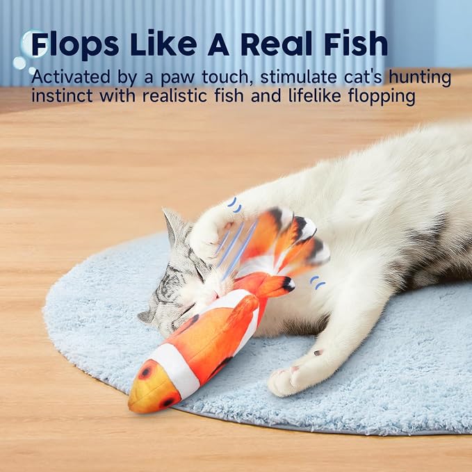 Potaroma Cat Toys Flopping Fish with SilverVine and Catnip | Moving Kitten Kicker, Floppy Wiggle Clownfish for Small Dogs, Motion Kitty Interactive Exercise, 10.5 Inches
