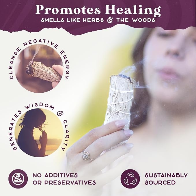 White Sage Bundles - 6 Pack - Sage Smudge Stick for Home Cleansing Incense Healing Meditation and California Smudge Sticks Rituals - 4 inch
