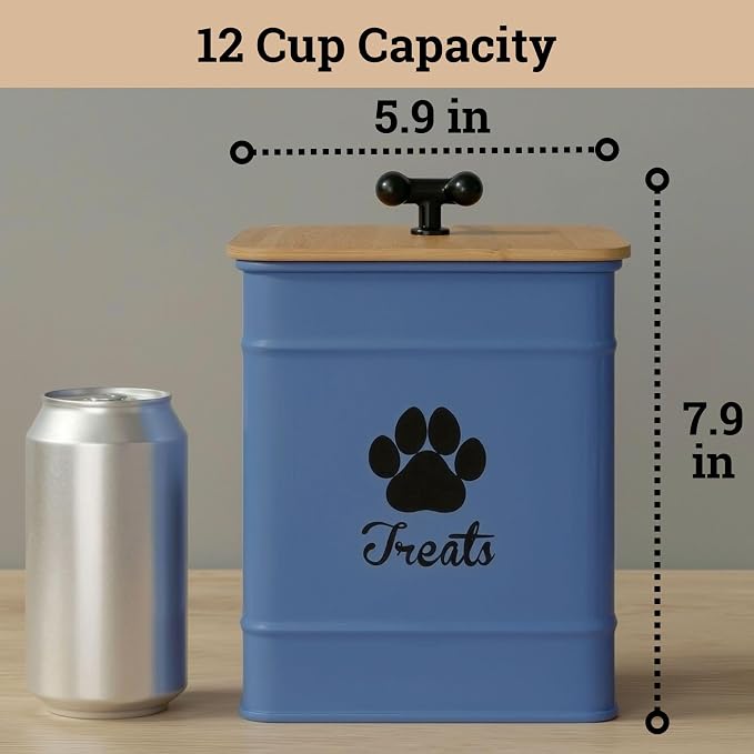 Dog Treat Container Airtight, 6"W x 8"H, Powder Coated, 12 Cup Capacity