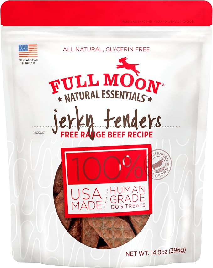 Full Moon® Essential Beef Tenders Dog Treats 14 oz | Human Grade, No corn, No wheat, No soy, Glycerin Free, Made in the USA