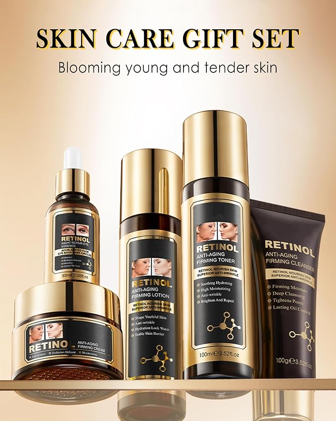 Skin Care Set,5 in 1 Moisturizing Skincare Gift Set, Facial Skincare Product Kit with Cleanser, Toner, Eye Serum, Face Serum, Face Cream,Valentine's Women’s Day Gift Kit for Mature Older Women Mom