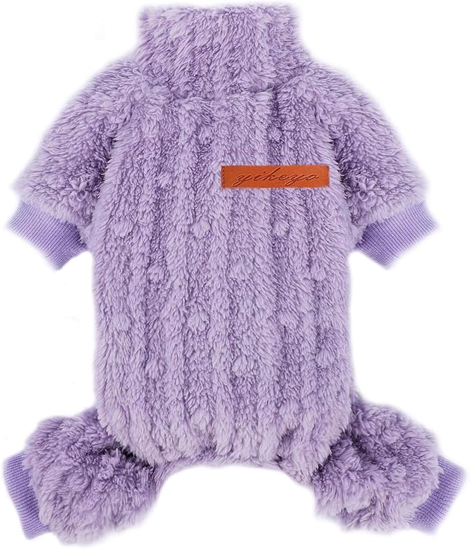 Yikeyo Dogs Sweater,Dog Sweaters Pajamas for Small Dogs,Fleece Warm Puppy Onesie,Chihuahua Yorkie Clothes,Pet Outfit Apparel,Purple,M,Chest 18.1IN
