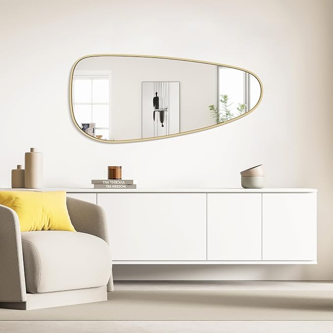 Asymmetrical Mirror, Irregular Wall Mirror, Wall Mirrors Decorative for Bedroom Living Room entryway Hall, Wall Mirror for mid Century Modern Decor 48" H x 22" W, Gold