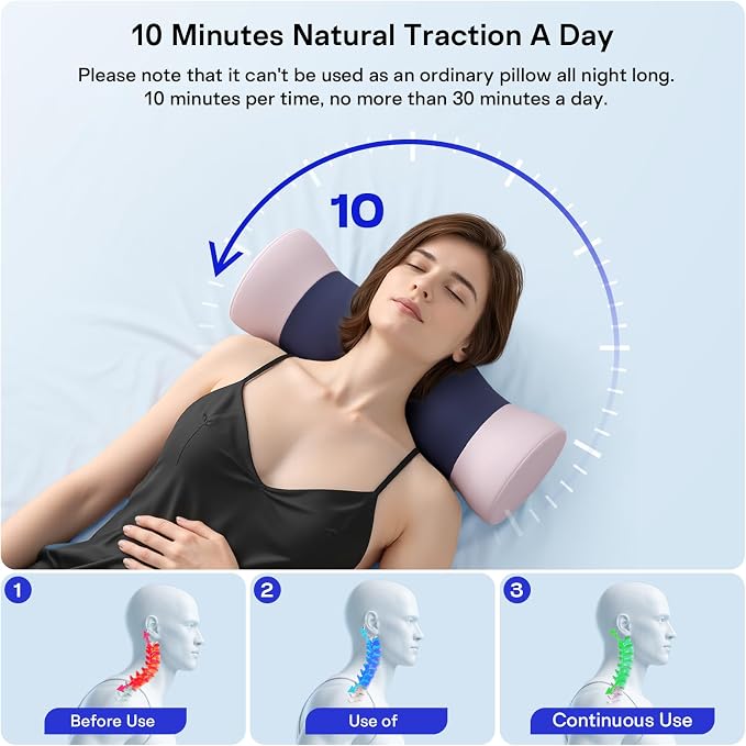 Neck Roll Pillow - Cooling Cover Round Neck Pillow for Sleeping - Memory Foam Cervical Roll Pillow - Ergonomic Bolster Pillow for Neck, Leg, Back, Yoga, Relaxing (Blue Purple)