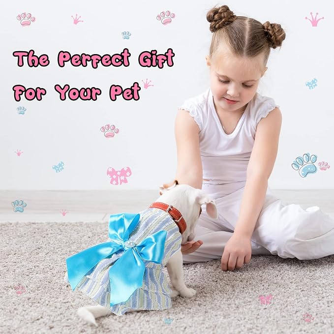 Reginary 4 Pack Princess Dog Dresses for Small Dogs Girl, Tutu Skirt with Pearl Bow, Cute Summer Puppy Clothes, Sleeveless Pet Apparel with Front Buttons for Chihuahua Yorkie Maltese, Cats(X-Small)