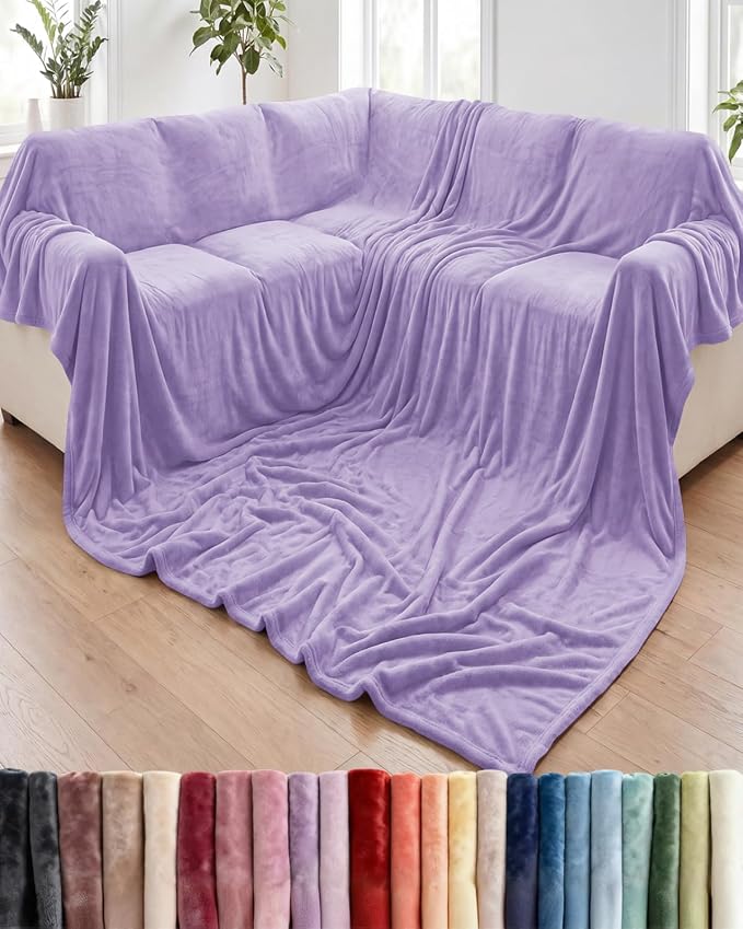 Ultra Soft Fleece Blanket Oversized King Size - Flannel Fleece Luxury Blanket - Lightweight for Couch Bed Chair - Thick, Warm and Breathable - All Season Cozy, Pastel Lilac