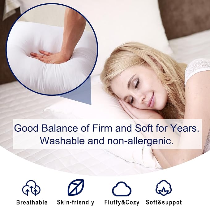 HITO 26x26 Pillow Inserts (Set of 2)- 100% Cotton Covering Down Alternative Throw Pillows White for Couch Bed Sofa