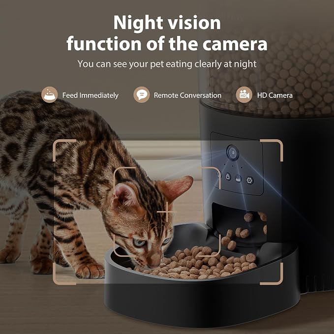 IMIPAW Automatic Cat Feeder with Camera - AI Pet Recognition & Recording, Night Vision, 5G WiFi APP Remote Control, Two-Way Audio & Desiccant Bag, Timed Programmable Food Dispenser for Small Pets