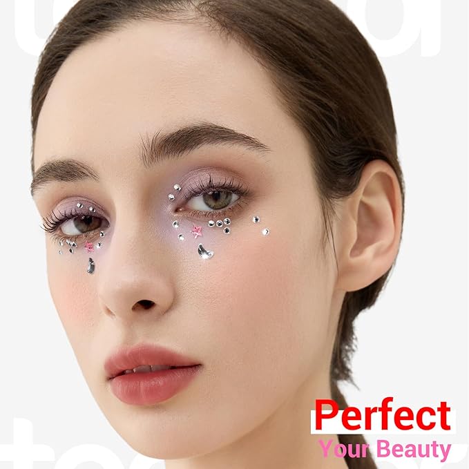 Teenitor Self Adhesive Face Gems, Face Jewels for Women, Gem Stickers Face Rhinestones, Rhinestone Stickers for Face, Eye, Hair