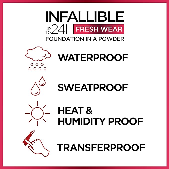 L'Oreal Paris Makeup Infallible Fresh Wear Foundation in a Powder, Up to 24H Wear, Waterproof, Ebony, 0.31 oz.