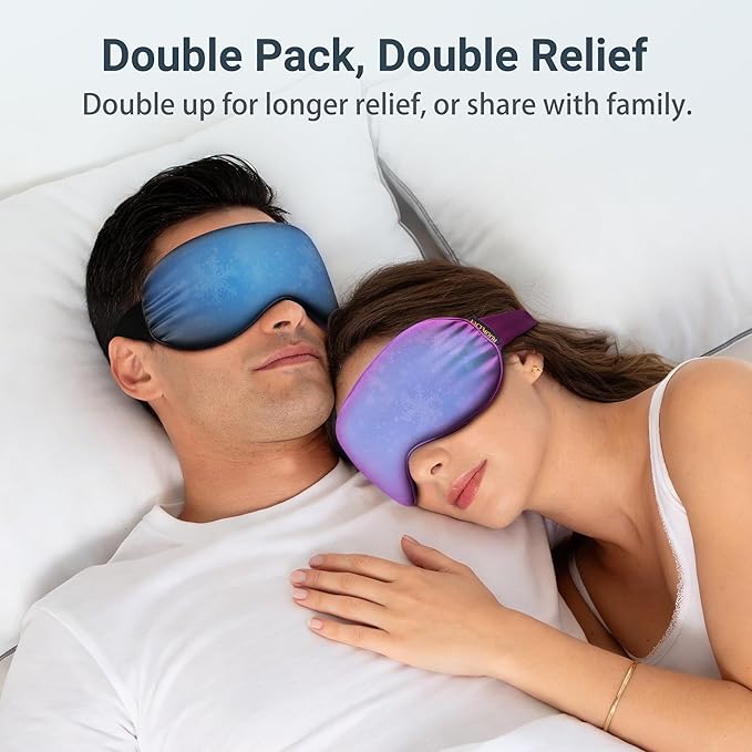 2PCS Cold Eye Mask: Cooling Eye Mask for Puffy Eyes, Headache, Migraines Relief - Cold Compress for Dark Circles, Tired Eyes, After Surgery - Reusable Gel Ice Pack, Weighted Sleep Mask(Black,Purple)